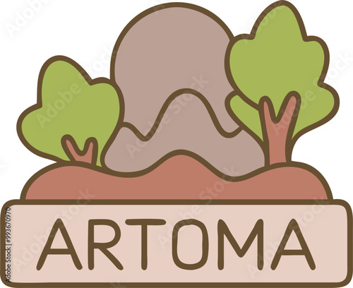 a sophisticated logo for the name artoma, in sky blue color, icon colored outline
