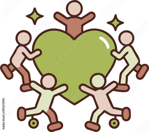 men and women on rollerbledes in skatepark in heart, icon colored outline