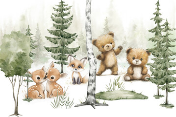 Rollo Babyzimmer Süße Waldtiere Kinderzimmer Illustration  © lucja_lusilas.pl