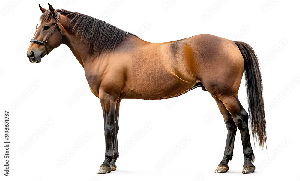 Obraz premium Elegant Brown Horse - Full Body Portrait of a Standing Horse on White Background design