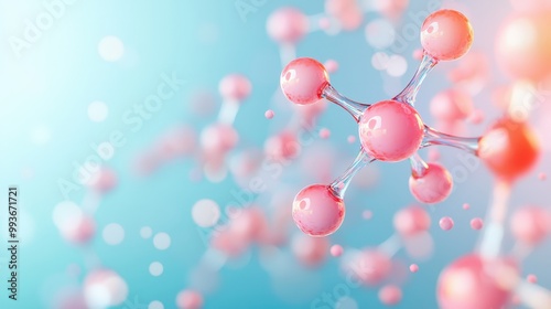 A vibrant molecular structure floats against a soft blue background, symbolizing the essence of science and innovation in research and technology.