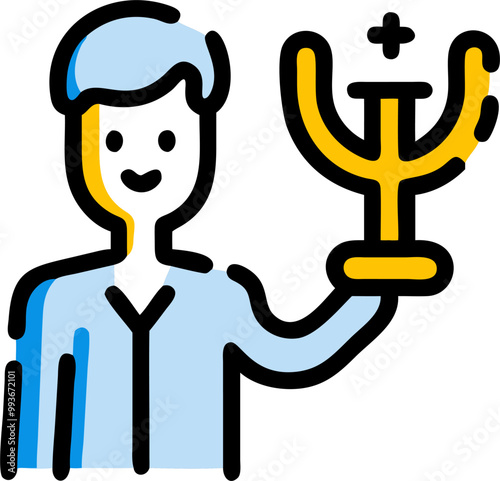 man holding psyhology simbol, icon broken line