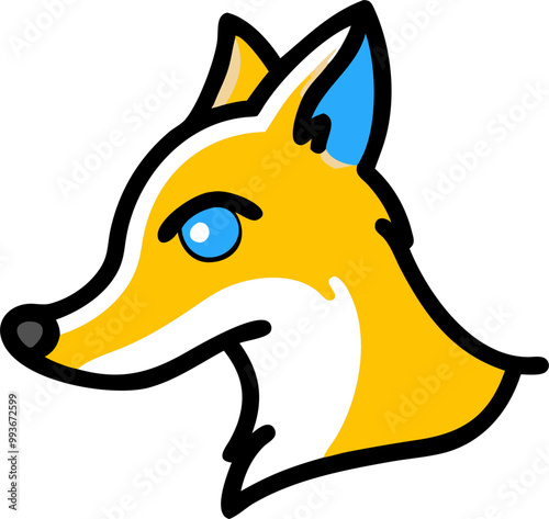 a vector logo design of a red fox with blue eyes, side view, artistic, abstract, minimalistic and