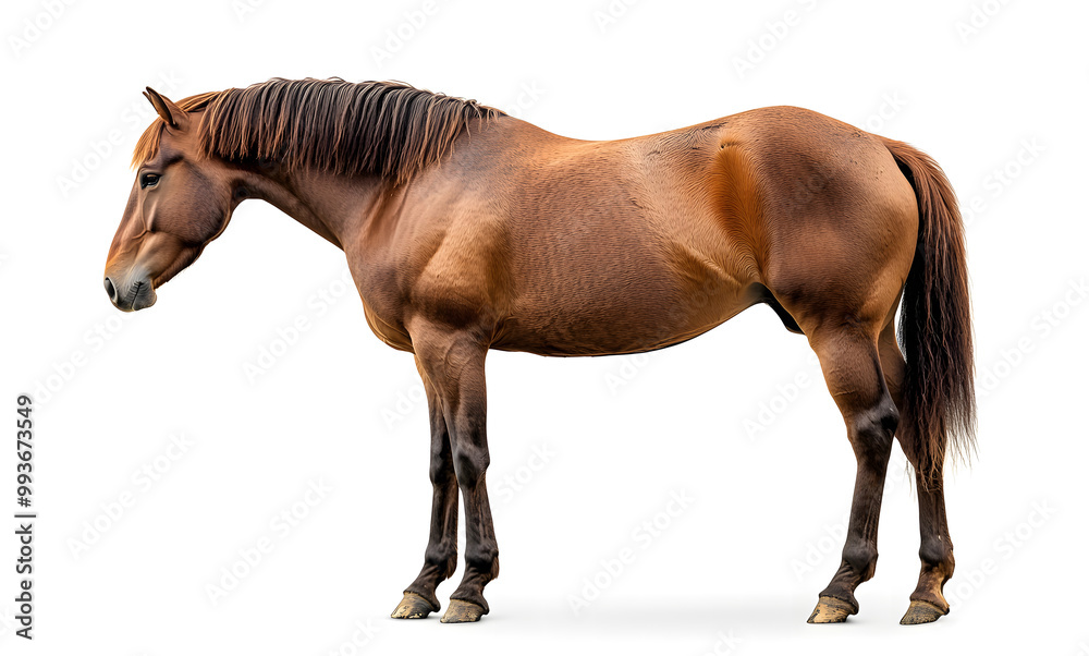 Obraz premium Elegant Brown Horse - Full Body Portrait of a Standing Horse on White Background design