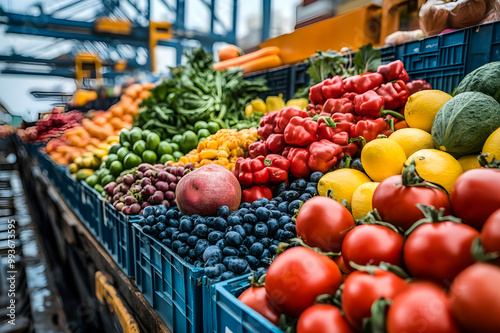 Global Fresh Food produce and cargo ship symbolize global food distribution and International trade