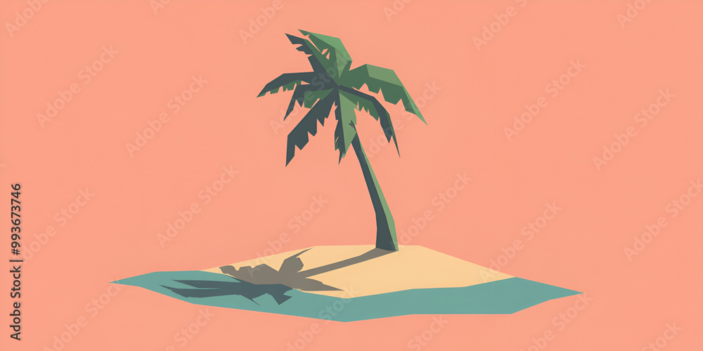 Deserted Island with Palm Tree Illustration Deserted Island with Palm Tree Illustration