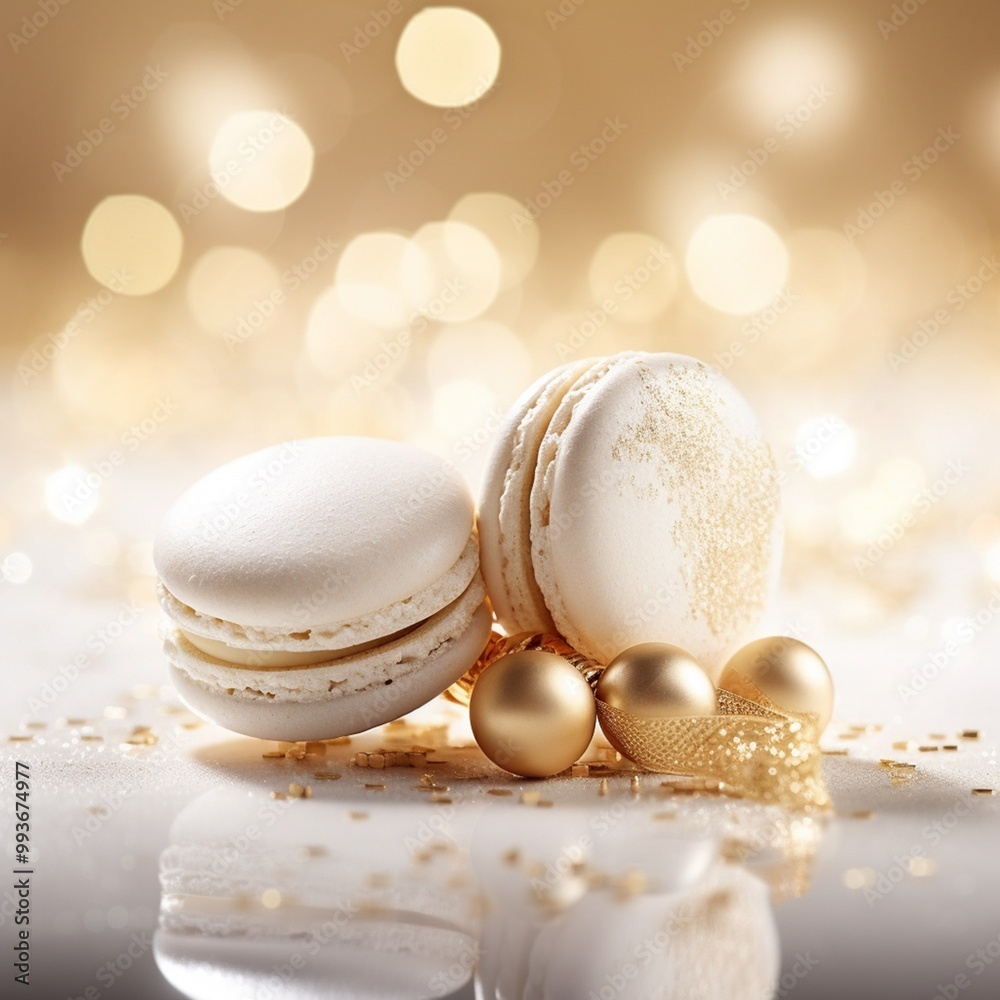 Fototapeta premium White and gold colored luxury elegantly sweets at Christmas with cozy blur background 