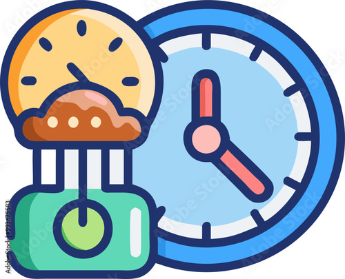 icon for a section called cook later which has a filled style, icon should include food and clock,