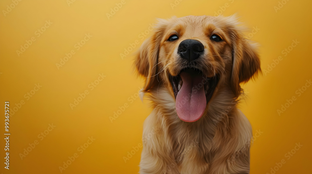 Golden Retriever Puppy With Copy Space on a Yellow Background Golden Retriever Puppy With Copy Space on a Yellow Background