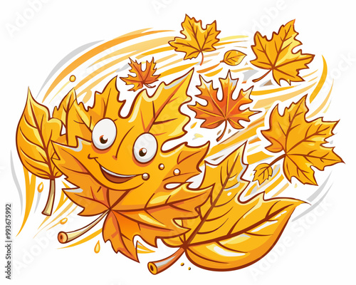 levitation of maple and oak autumn leaves on a white isolated background
