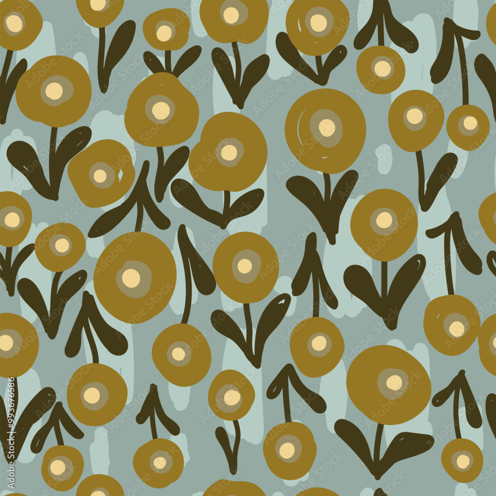 Floral pattern with flowers and leaves. Seamless naive flowers pattern. Floral pattern with flowers and leaves. Seamless naive flowers pattern.