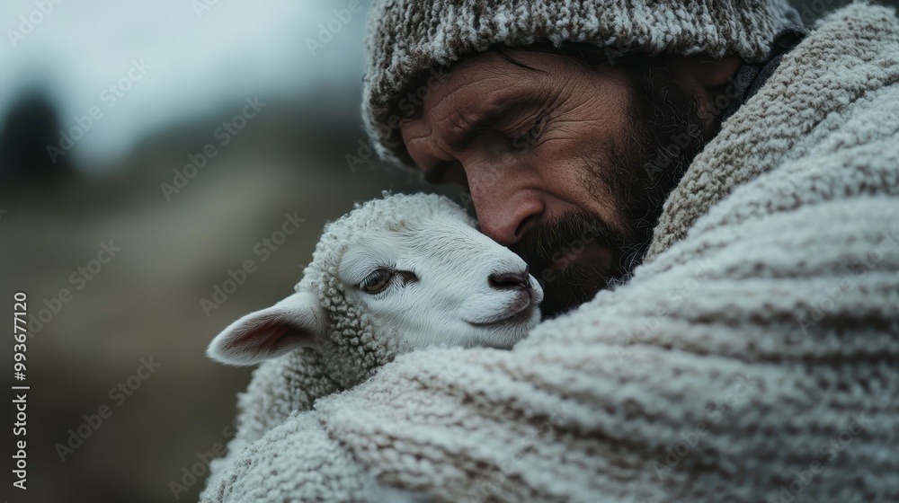 A cozy sheep tightly wrapped in a knitted blanket, creating an image of warmth and security. The blurred face does not detract from the image's essence. A cozy sheep tightly wrapped in a knitted blanket, creating an image of warmth and security. The blurred face does not detract from the image's essence.