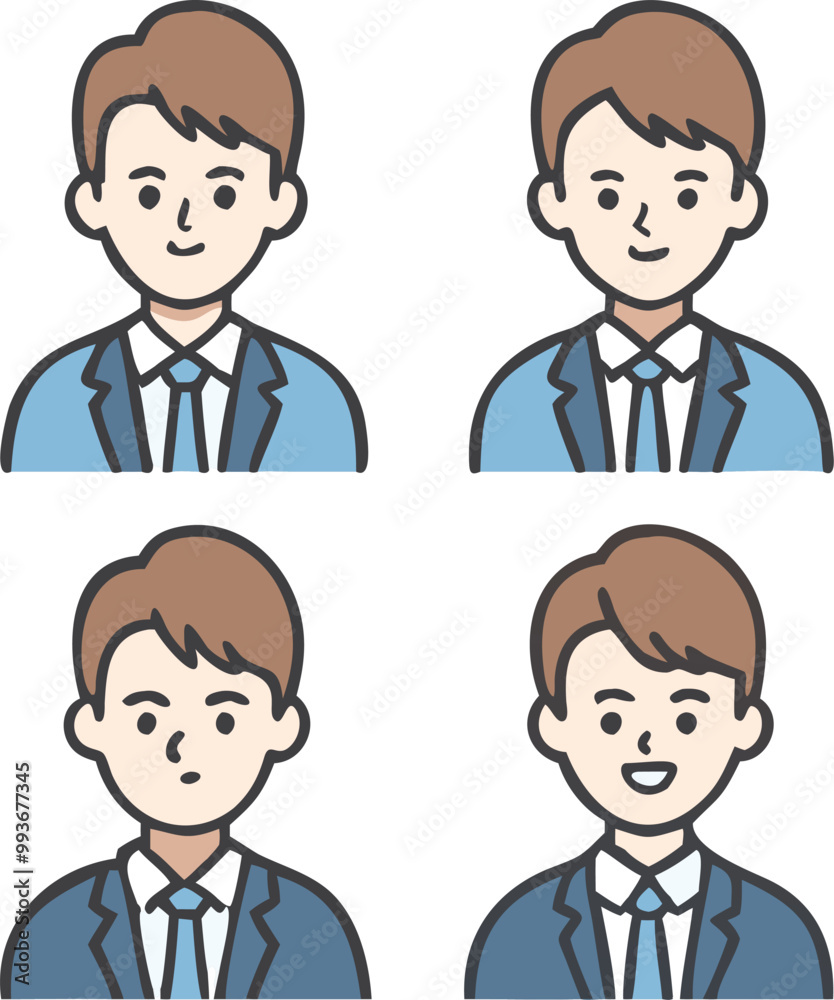 material of a simple face icons set of a young man in a casual suit, icon material of a simple face icons set of a young man in a casual suit, icon