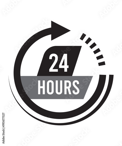 24h Icon. 24h Flat Vector Illustration In Black
On White Background. 24h Vector & Silhouette.