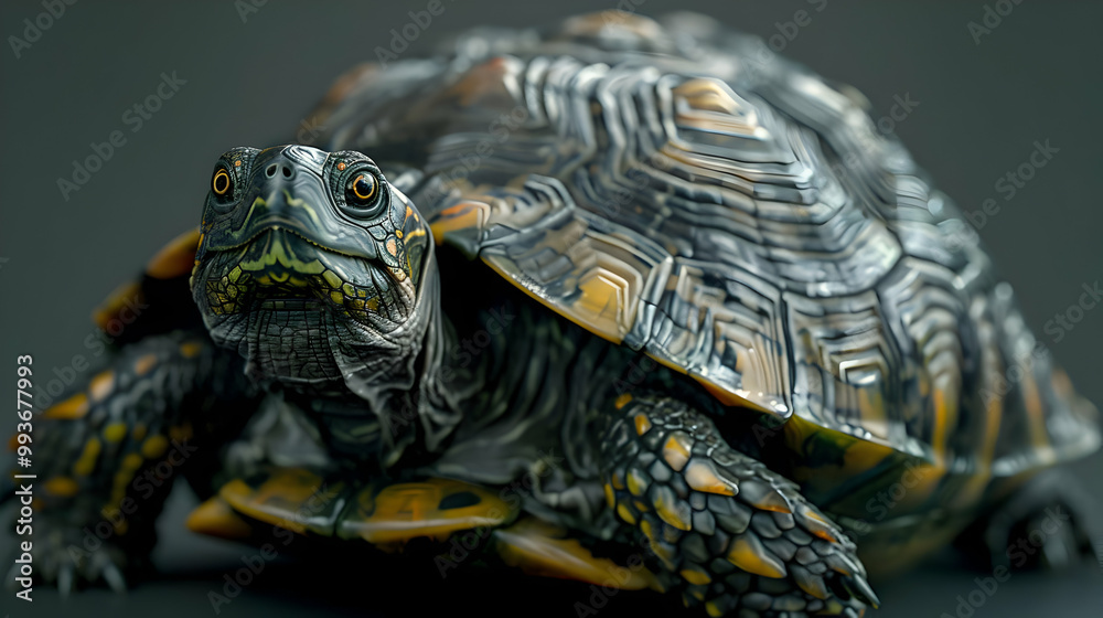 Turtle with a Shell of Yellow and Black - Copy Space Turtle with a Shell of Yellow and Black - Copy Space