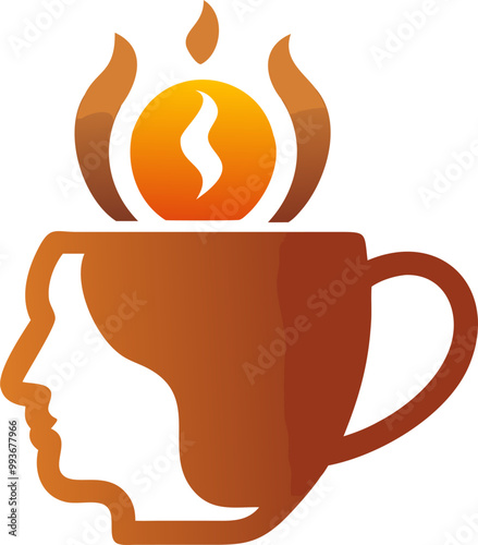 about hot coffee cup with thinking man head shape outline of cup image need to brown , orang color