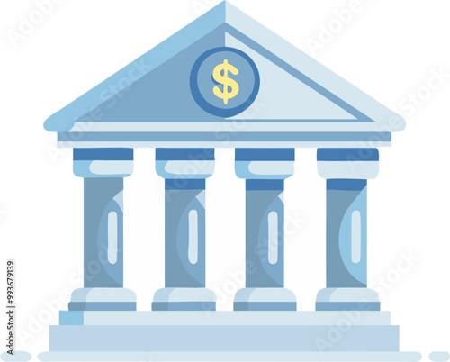 design a sleek, modern icon of a bank the main focus should be a rectangular building with three