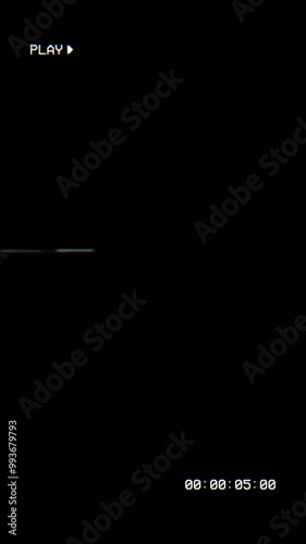 Old VHS play and timecode overlay with noise line, Y2K Tape Texture Style Video