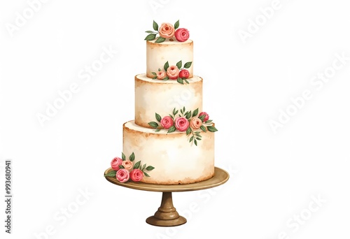 A tiered wedding cake cartoon food illustration design
 photo