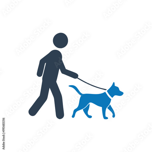 Service Dog Icon, Person walking a dog on a leash icon, Dog on a leash icon