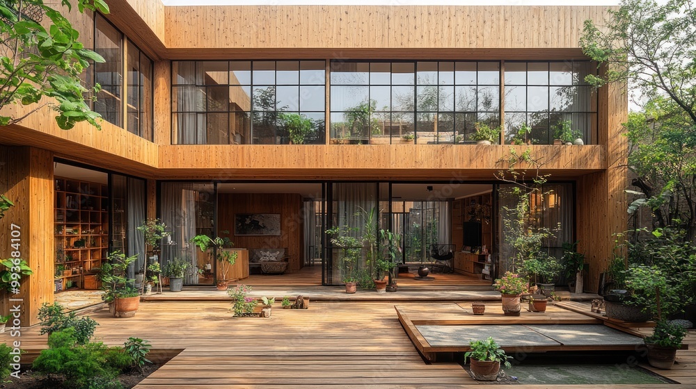 Modern Wooden House with a Patio Modern Wooden House with a Patio
