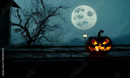 Basic Halloween Scene With Jack O' Lantern and Shadowy Figures