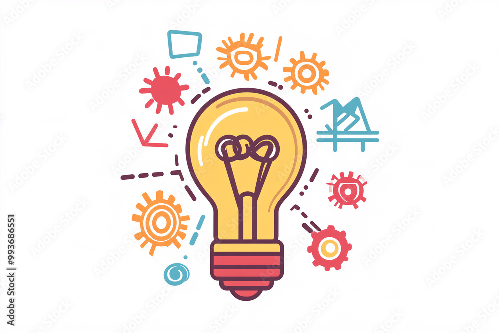 Illustration of a light bulb with colorful gears representing creativity innovation and technical problem-solving concepts Illustration of a light bulb with colorful gears representing creativity innovation and technical problem-solving concepts