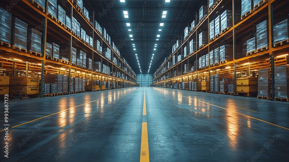 Fototapeta premium Freight forwarding company using advanced technology for logistics management in a warehouse