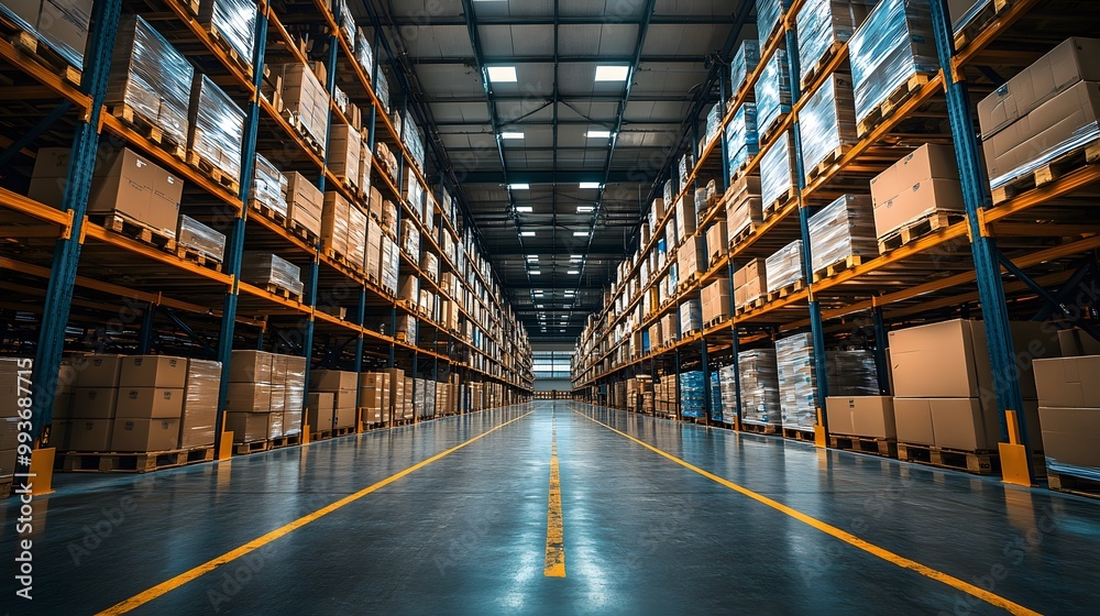 Fototapeta premium Distribution warehouse handling parcel deliveries and freight forwarding logistics