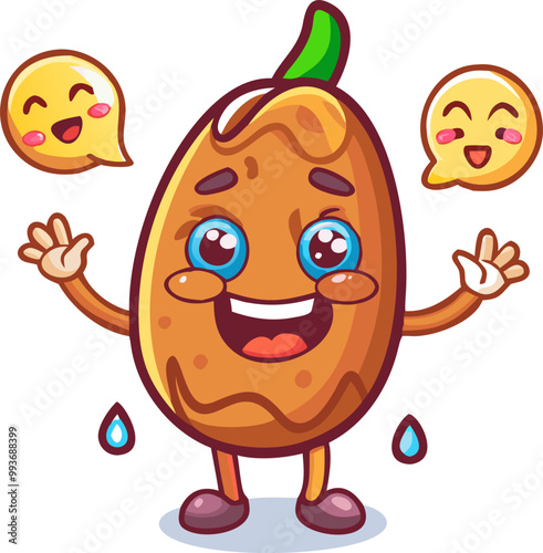 date fruit with a face and different emoticons for telegram stickers, icon