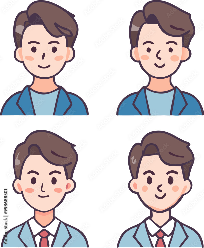 a simple face icons set of a young man in a casual suit, icon a simple face icons set of a young man in a casual suit, icon