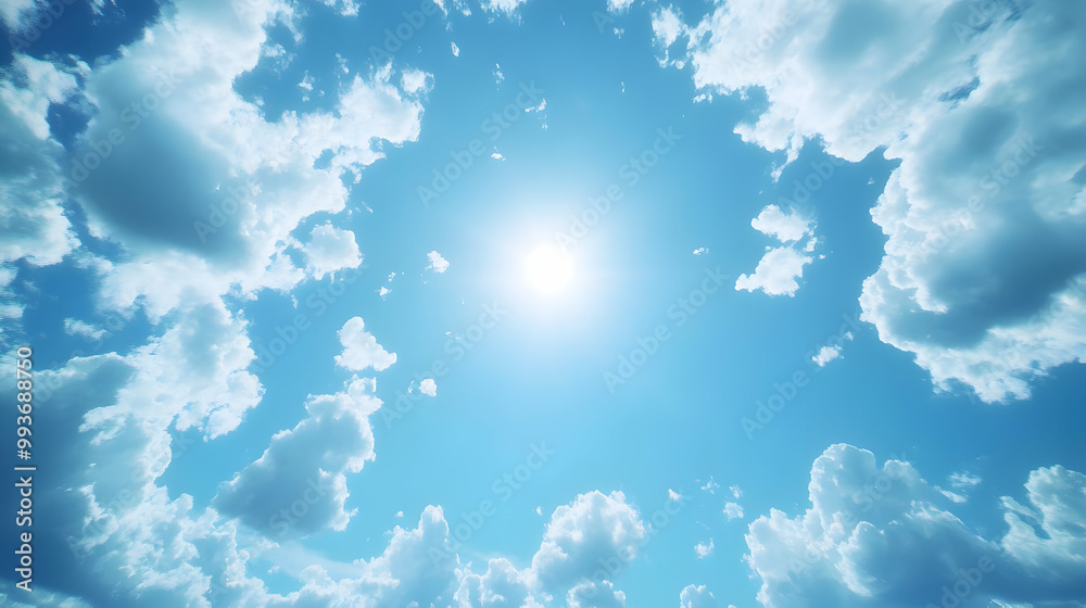 Bright Sun with Fluffy Clouds - Background Image Bright Sun with Fluffy Clouds - Background Image