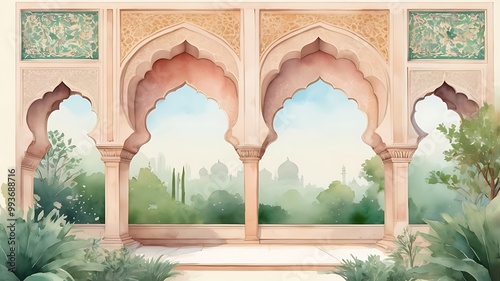 Wallpaper Mural Traditional Mughal arch garden illustration for wedding invitation Torontodigital.ca