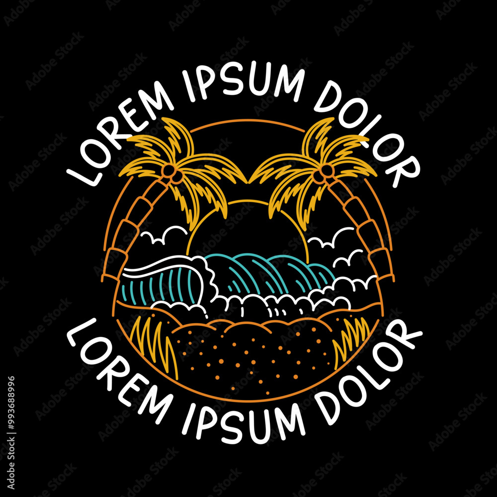 Naklejka premium colorful summer design, line art beach scene, summer design vector illustration