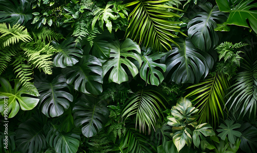 Lush green tropical plants bush