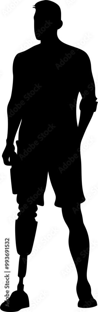 a very detailed and realistic silhouette of a cool man standing upright with a prosthetic racing a very detailed and realistic silhouette of a cool man standing upright with a prosthetic racing