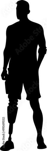 a very detailed and realistic silhouette of a cool man standing upright with a prosthetic racing