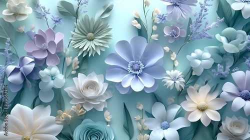Delicate Paper Flowers in Soft Blue and White Hues