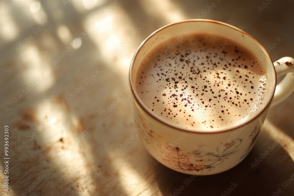 A Close-Up of a Coffee Cup with Foam and Sprinkles A Close-Up of a Coffee Cup with Foam and Sprinkles