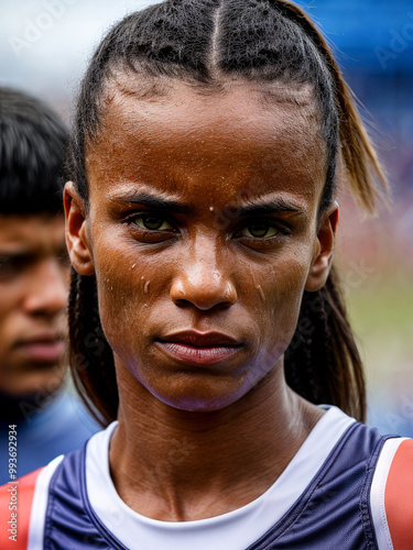 Raw emotion captured on athlete's face after win, embodying dedication, perseverance, and success. photo