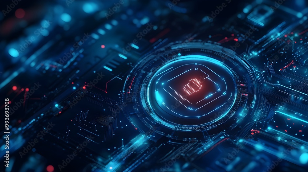 Futuristic Digital Background with Secure Circuit Board and Cyber Technology Elements Futuristic Digital Background with Secure Circuit Board and Cyber Technology Elements