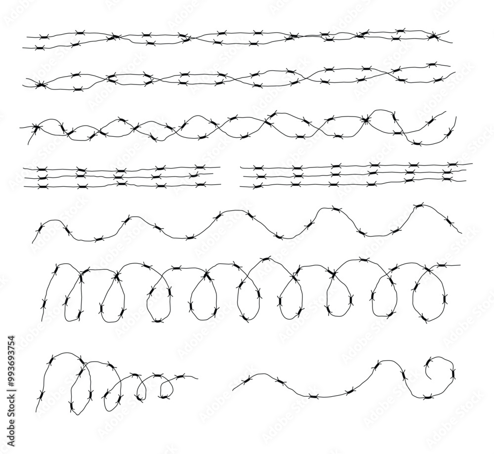 Barbed Wire Borders and Lines. Graphic design elements and protected fence areas concept vector Barbed Wire Borders and Lines. Graphic design elements and protected fence areas concept vector