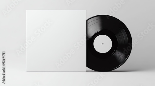 A vinyl record mock up, plain, blank, white sleeve on a white backdrop, white inner label, vinyl design concept