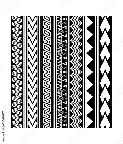 Set of Maori Polynesian tattoo bracelets border. Tribal sleeve seamless pattern vector. Samoan bracelet tattoo design for arm or foot.