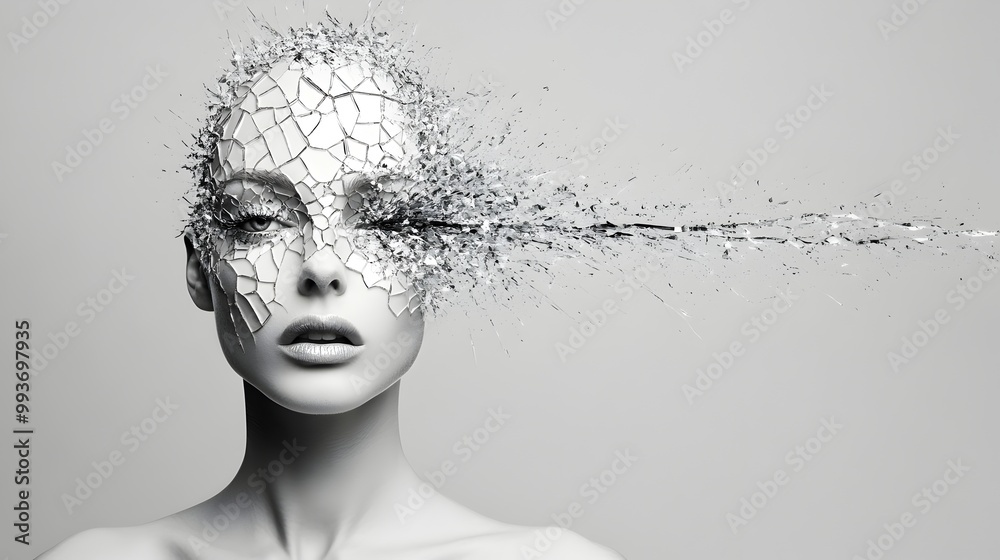 Woman wearing giant diadem made of mirrors,diamonds,and crystals in full body and close-up portrait Woman wearing giant diadem made of mirrors,diamonds,and crystals in full body and close-up portrait