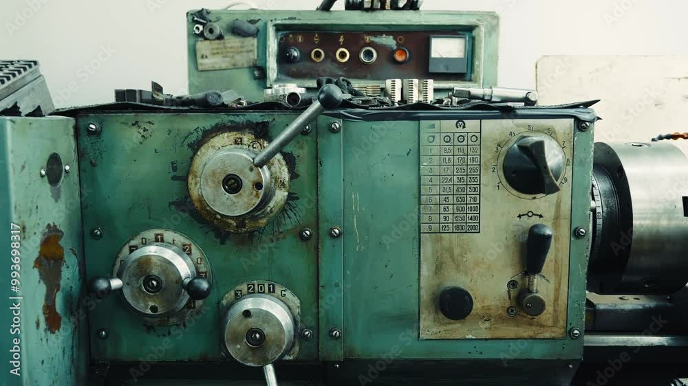 Old Soviet metalworking lathe in an old lathe Old Soviet metalworking lathe in an old lathe