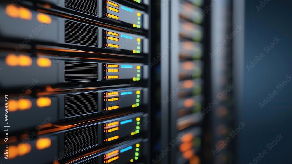 High-tech data center with multiple servers, representing robust healthcare services provider, cybersecurity in medical systems, High-tech data center with multiple servers, representing robust healthcare services provider, cybersecurity in medical systems,