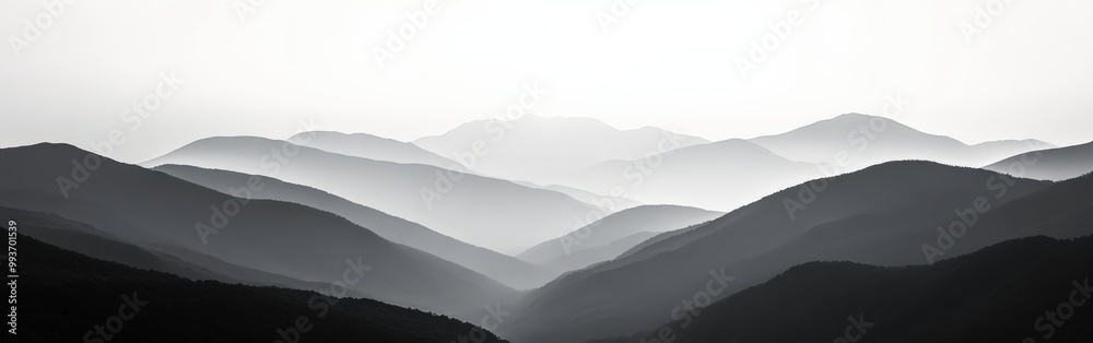 Fototapeta premium Monochrome mountain silhouette horizon with gradient shades of gray