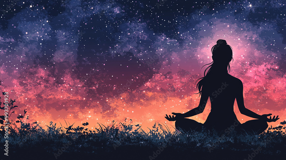 silhouette of a meditative figure is set against a vibrant cosmic backdrop, symbolizing the connection between energy, mindfulness, and the universe's expansive forces in deep spiritual reflection silhouette of a meditative figure is set against a vibrant cosmic backdrop, symbolizing the connection between energy, mindfulness, and the universe's expansive forces in deep spiritual reflection