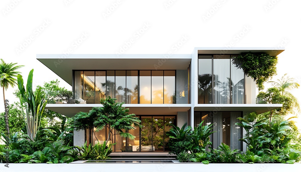 Modern Architectural House with Lush Tropical Greenery Modern Architectural House with Lush Tropical Greenery
